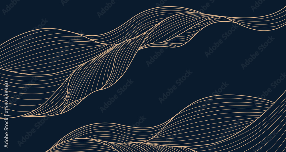 Poster luxury minimalist vector background with line art hand drawn waves texture. linear ornament for mini