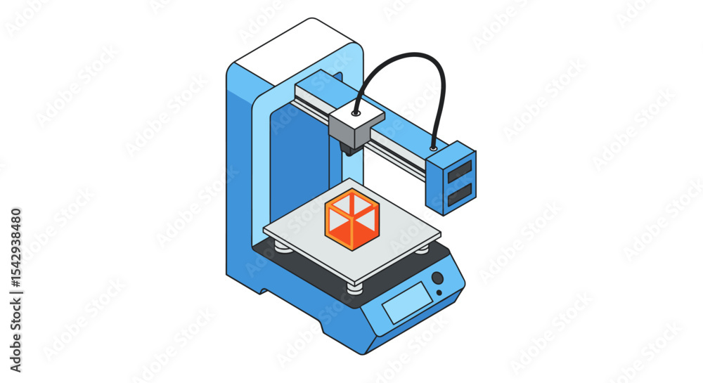 Poster modern 3d printer with geometric object for technology and innovation concepts vector illustration i