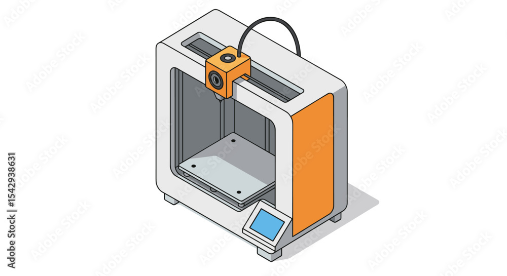 Poster modern 3d print machine in isometric style for innovative design and technology concepts vector illu