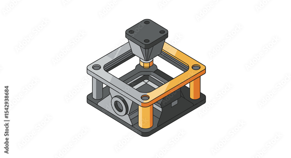 Poster isometric mechanical component design for engineering and manufacturing projects vector illustration