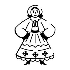 Doodle style icon showing a character wearing a folk costume 

