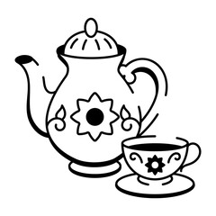 A sketchy style icon showing a traditional tea set 
