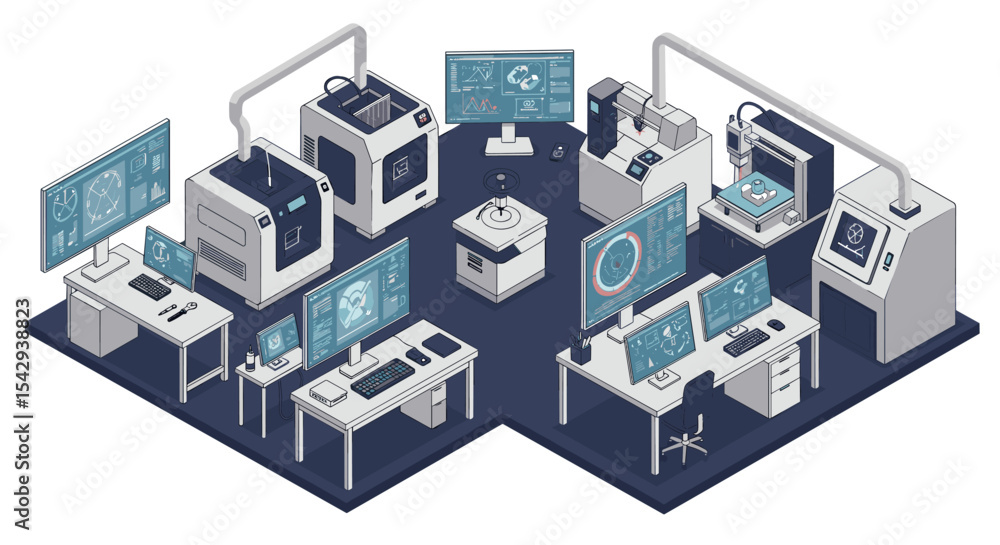 Aufkleber futuristic laboratory with advanced computer equipment for technological innovation and analysis vec