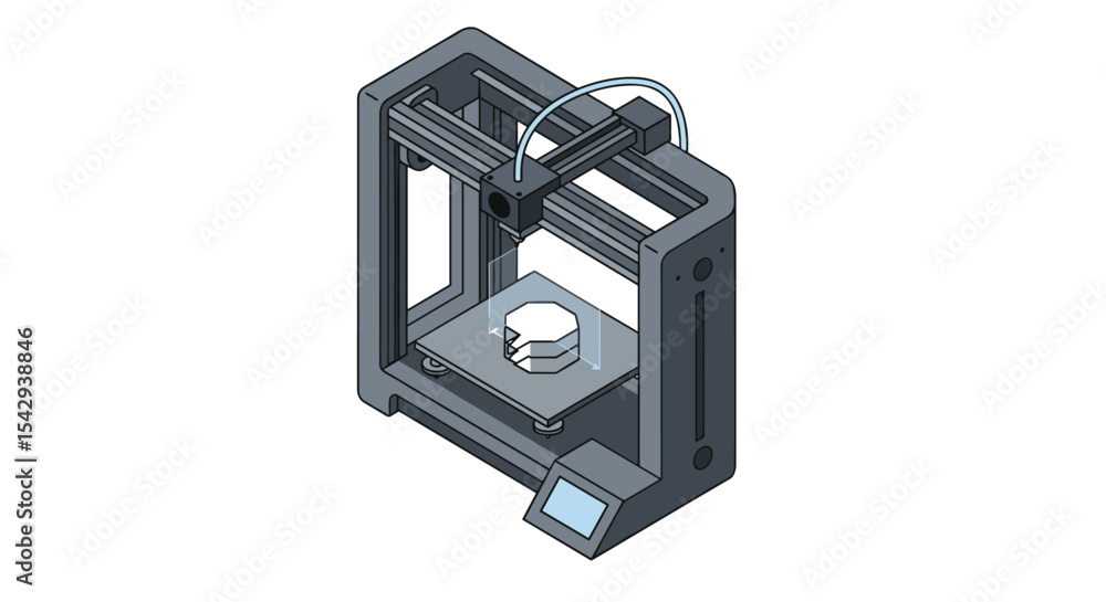 Poster 3d printing machine with model on platform for innovative prototyping and design vector illustration