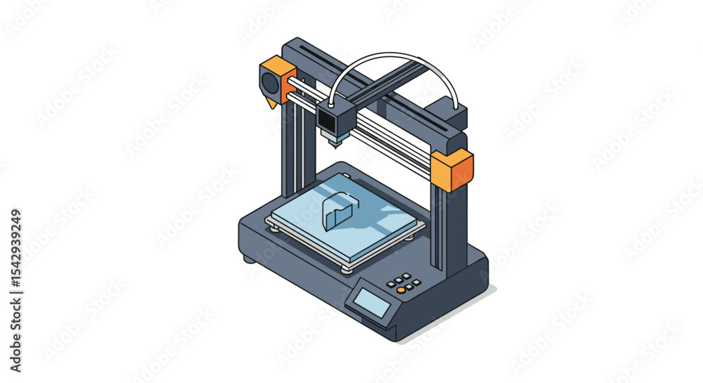 Poster modern 3d printer with filament on white background for technology and innovation concepts vector il