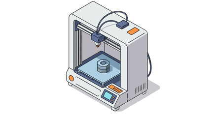Isometric 3d printer in action for modern manufacturing and prototyping vector illustration isometric