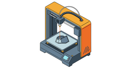 3d printing technology with modern 3d printer creating geometric object vector illustration isometric