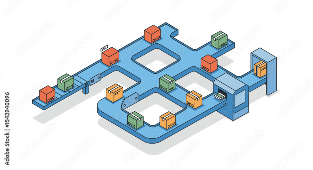 Poster isometric logistics network with warehouse automation and package distribution vector illustration i