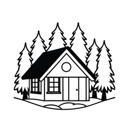 A-Frame Small House Silhouette Drawing (2) 
