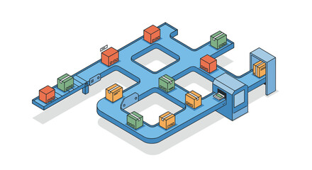 Obraz premium Isometric logistics network with warehouse automation and package distribution vector illustration isometric