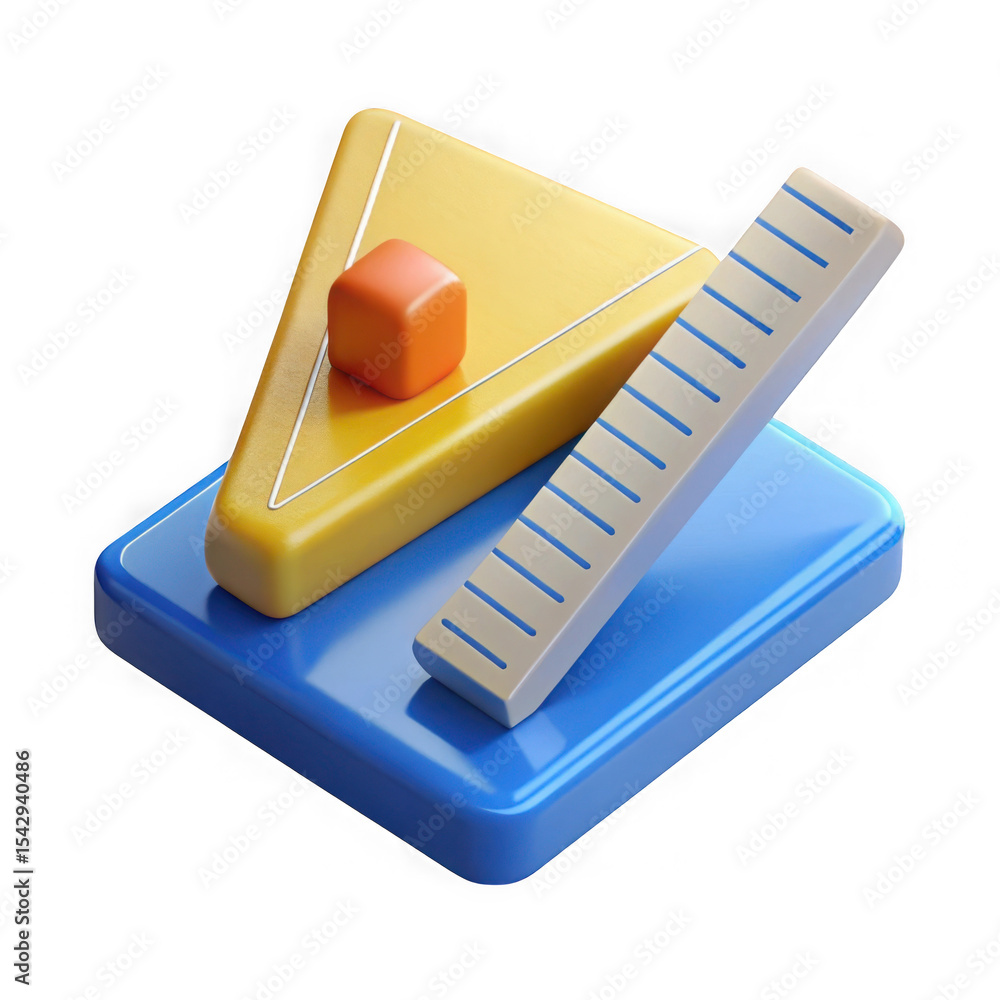 Poster abstract 3d render of geometric shapes ruler triangle cube isolated on transparent background