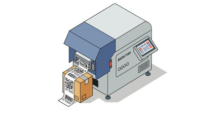 Efficient shipping label printer for seamless package management and barcode generation vector illustration isometric