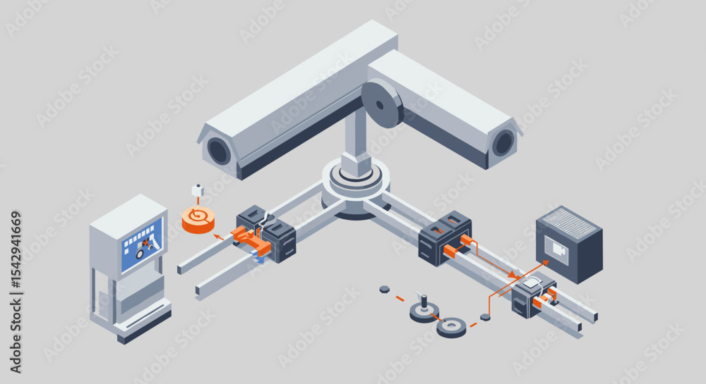 Poster automated mechanical assembly line with advanced machinery for industrial manufacturing concepts vec