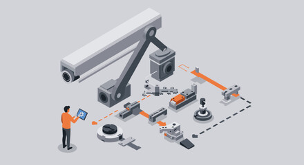 Robotic automation in industrial technology design for innovation and efficiency vector illustration isometric
