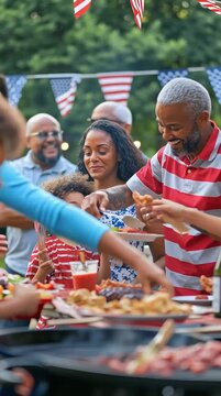 Diverse Multigenerational Family Enjoying a Backyard 4th of July BBQ. 4th of July Independence Day Concept