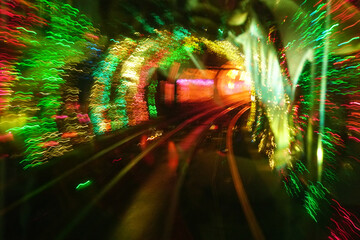 Abstract motion blur image of colorful laser tunnel. The Bund Sightseeing Tunnel Shanghai.