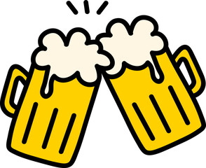 Cute Cartoon Beer Mugs – Kawaii Style Foamy Beer Illustrations with Faces and Cheers