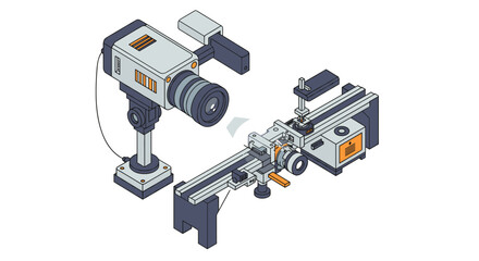 Fototapeta premium Isometric camera and equipment for precision industrial photography vector illustration isometric