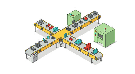 Obraz premium Automated manufacturing conveyor system for production efficiency and workflow optimization vector illustration