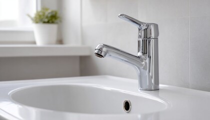 Modern chrome faucet in minimalist bathroom setting