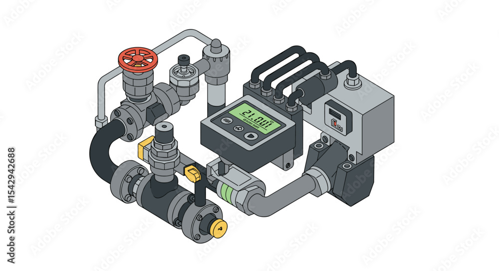 Poster industrial control system with digital display for automation and efficiency design vector illustrat