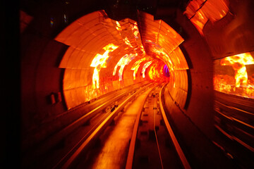 Motion red hole of The Bund Sightseeing Tunnel, Shanghai.     