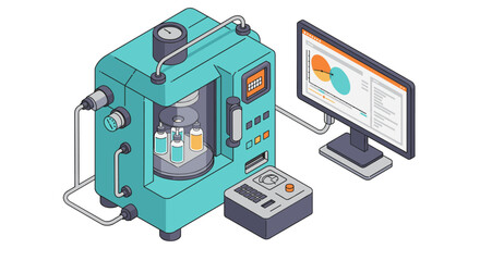 Advanced laboratory equipment with data analysis display in scientific research vector illustration
