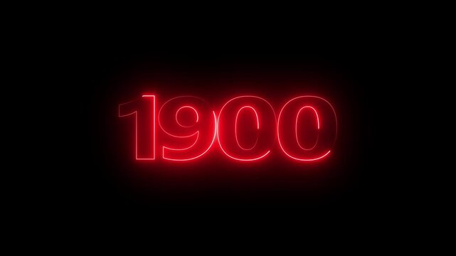 1900 neon line text. Abstract 1900 neon text animation, Glowing neon number text background 4k video animation . important year, important date 1900.