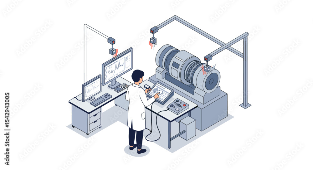 Poster engineer monitoring industrial machinery with advanced technology in a laboratory setting vector ill