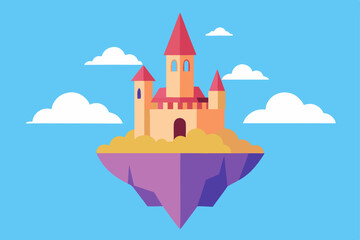 Fototapeta premium Enchanted Floating Castle A Fairytale Island Illustration
