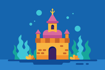 Enchanted Underwater Castle A whimsical illustration of a fairytale castle nestled beneath the sea