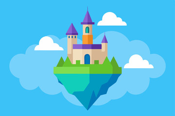Naklejka premium Enchanted Floating Castle A Dreamlike Island Fortress Illustration