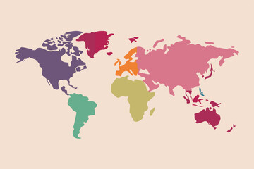 Obraz premium Colorful World Map Exploring Continents and Global Regions