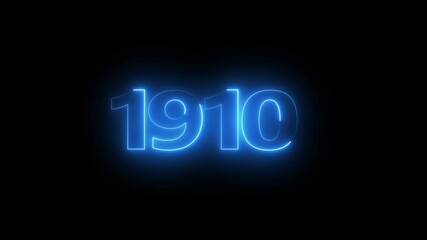 1910 neon line text. Abstract 1910 neon text animation, Glowing neon number text background 4k video animation . important year, important date 1910.