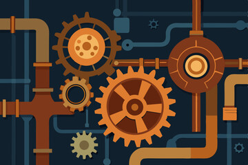 Steampunk Gears and Pipes Intricate Mechanical Design Illustration