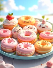 Cute 3D render of a dessert platter 