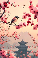 The nightingale gracefully flies in the garden