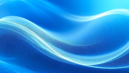 Abstract 3D wave mesh, cool blue lighting, refined motion flow, vector aesthetic design