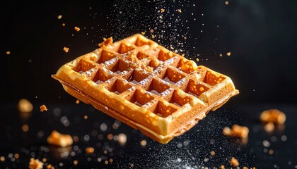 delicious waffle , floating in the air