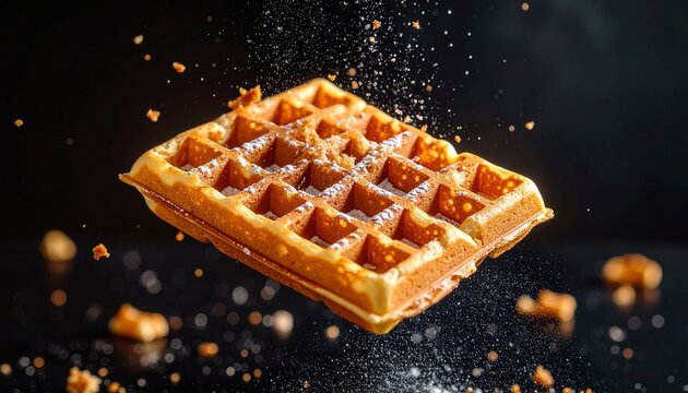 delicious waffle , floating in the air