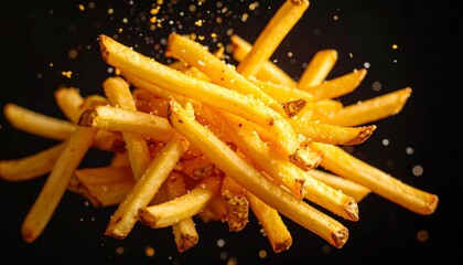 french fries on a black background
