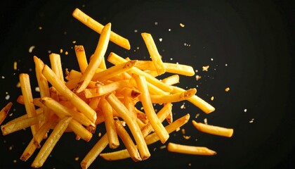 french fries on a black background