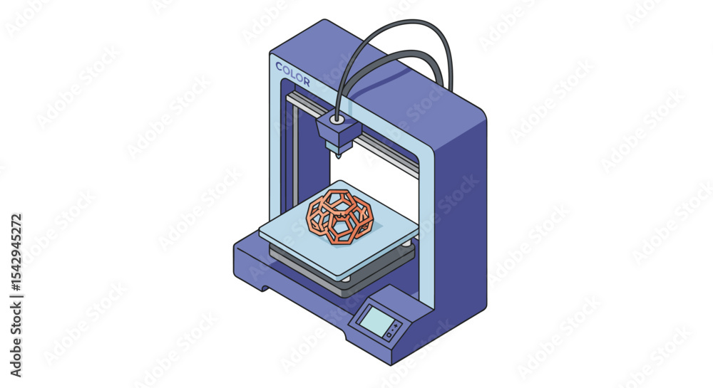 Poster 3d printing machine creating geometric model for innovative design projects vector illustration