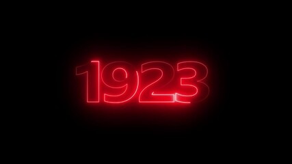 1923 neon line text. Abstract 1923 neon text animation, Glowing neon number text background 4k video animation . important year, important date 1923.