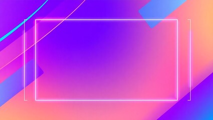 A social media post vector frame with bold neon gradients and abstract geometric line art border, central area blank for quotes, electric blue and violet palette