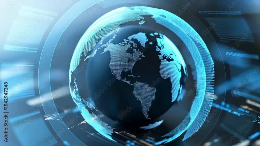 Poster Global Network: A captivating digital rendering of the globe, encircled by dynamic lines and a sophisticated, tech-inspired aesthetic, symbolizing connectivity and the digital age.