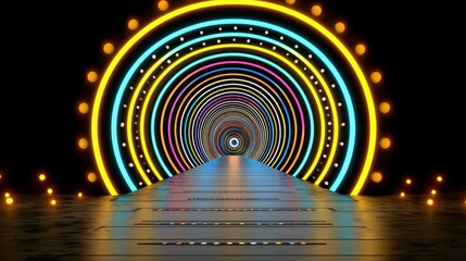 Vibrant Neon Pixel Tunnel Abstract Colorful Pathway with Glowing Lights