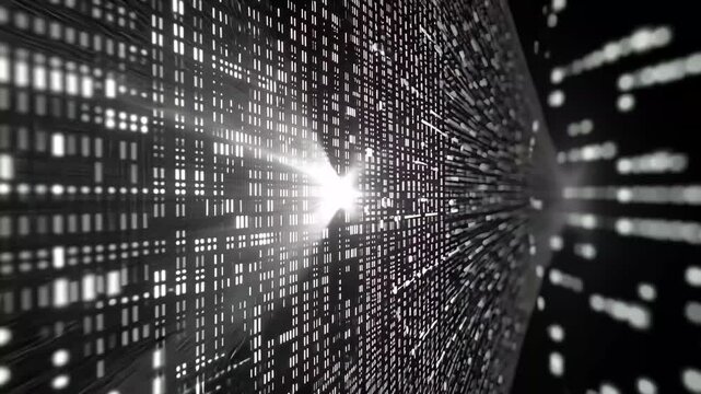 Dynamic closeup of digital binary code illuminated in a dark environment with pan camera movement, Digital binary code Pan camera movement close up shot Seamless 3D render