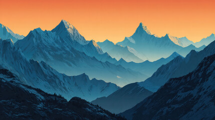 A poster template featuring a panorama of untamed mountains.