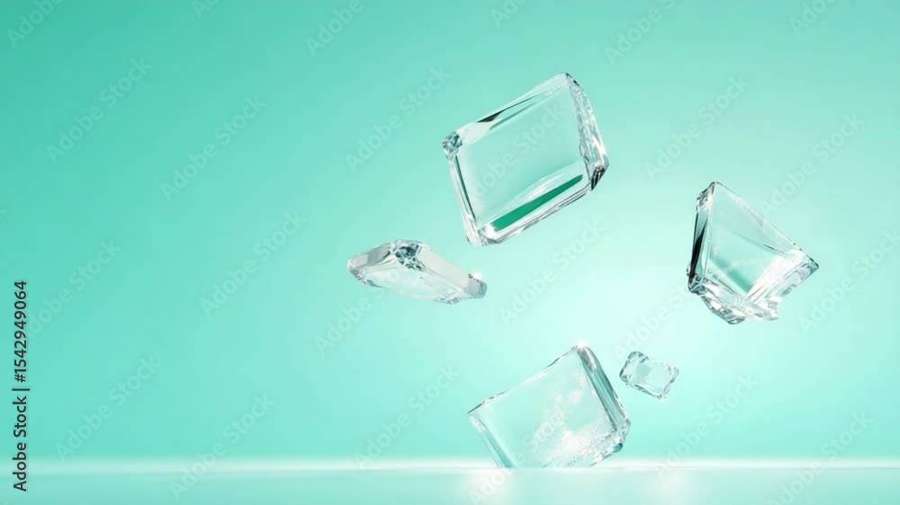 Fototapete floating ice cubes: crystal clear ice cubes levitate against a serene mint green backdrop, creating 
